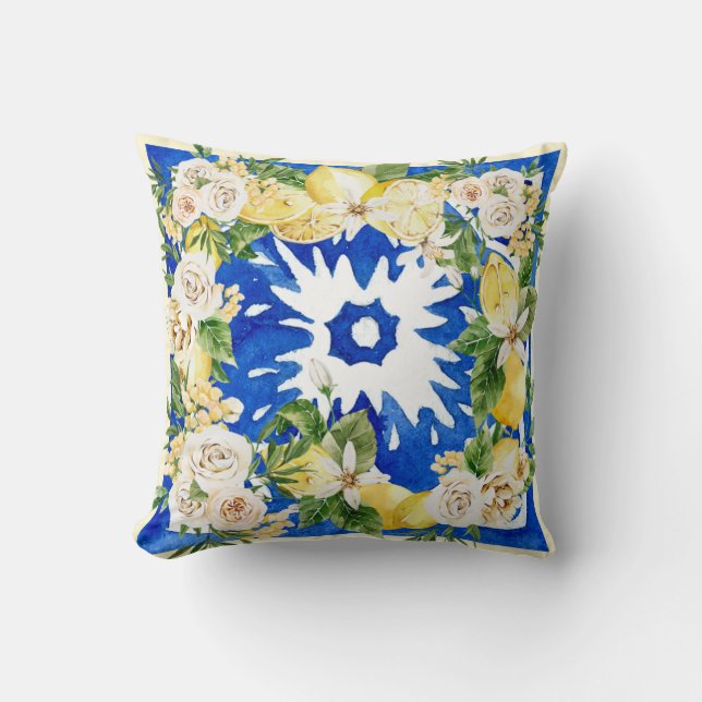 Coussin Eté Carrelage de citron et de fleurs méditerranéen (Recto)