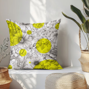 Coussin Été Floral décoratif Jaune Peonies rétro