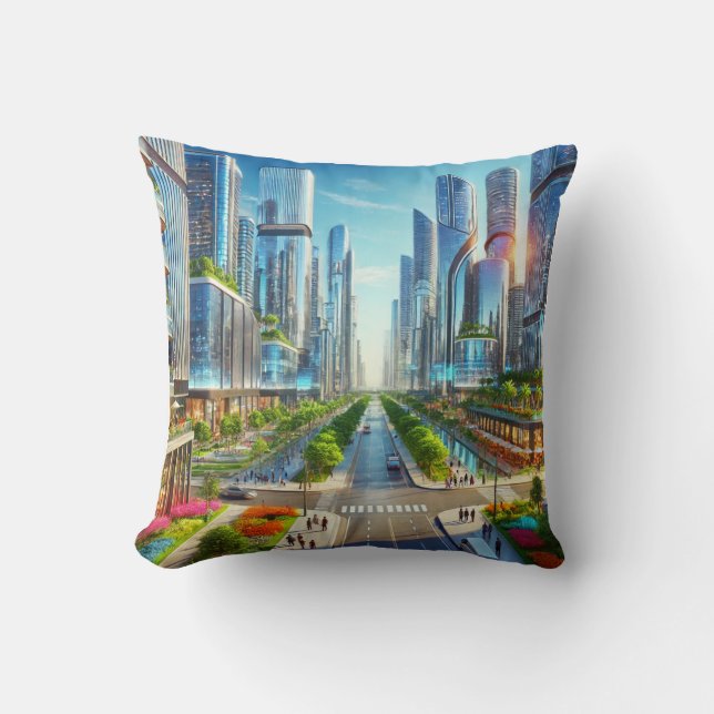 Coussin Eterity Metropolis - Cityscape futuriste (Recto)