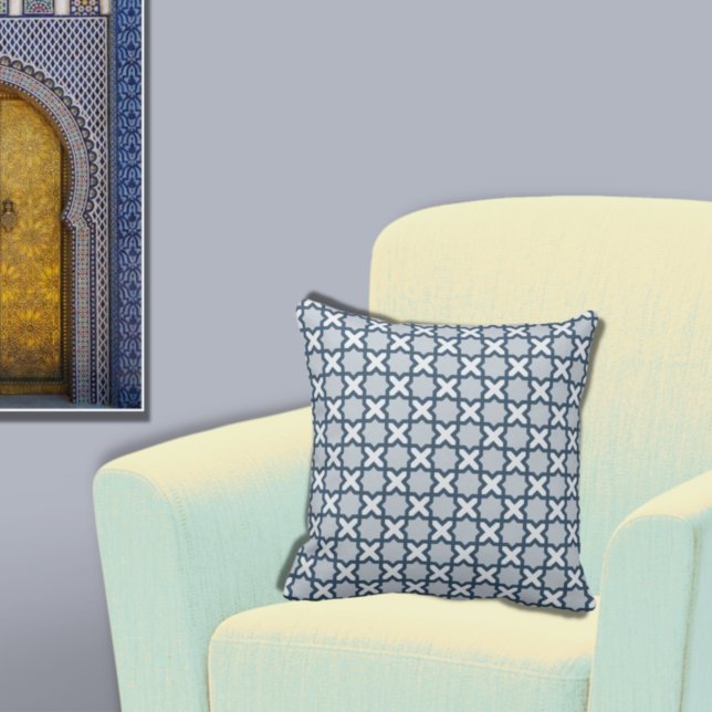 Coussin Ethnique Géométrique Bleu Marocain Inspiré (Créateur téléchargé)