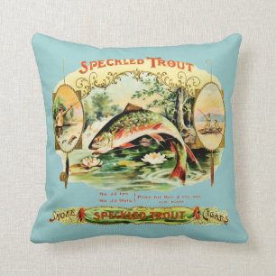 Coussin Étiquette de boîte à cigares Vintage truite mouche