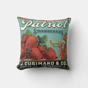 Coussin Étiquette de caisse de fruits vintage Art Patriot 