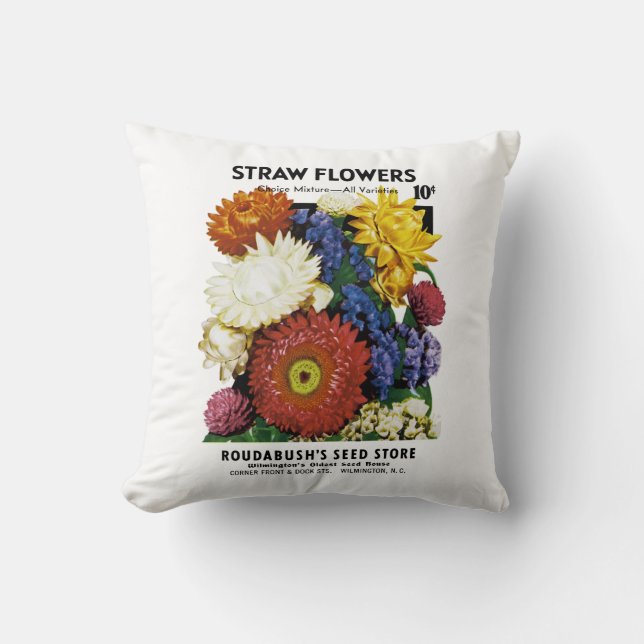 Coussin Étiquette de paquet de graine de fleurs de paille (Recto)