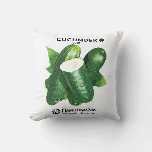 Coussin Étiquette de paquets de graines de concombre (Recto)