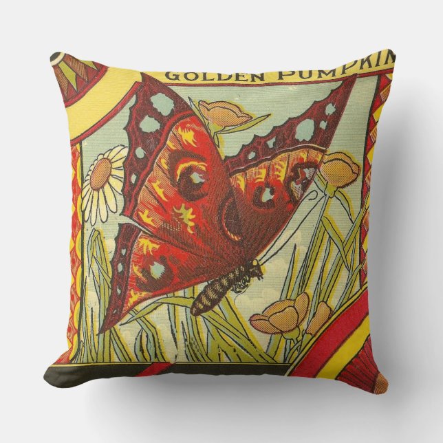 Coussin Étiquette vintage de caisse de citrouille d'or (Recto)