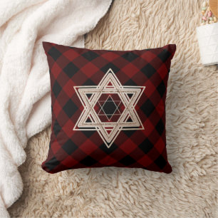 Coussin Étoile de David   Rouge et noir de bisons rustique