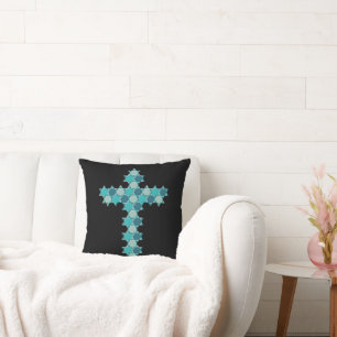 Coussin Étoile de David Star Cross Blue Illusion optique