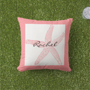 Coussin Étoile de mer Blanc Rose Nom Modèle Plage Féminin 