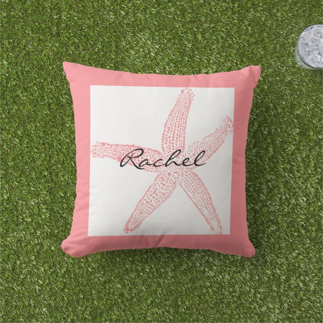 Coussin Étoile de mer Blanc Rose Nom Modèle Plage Féminin  (Herbe)