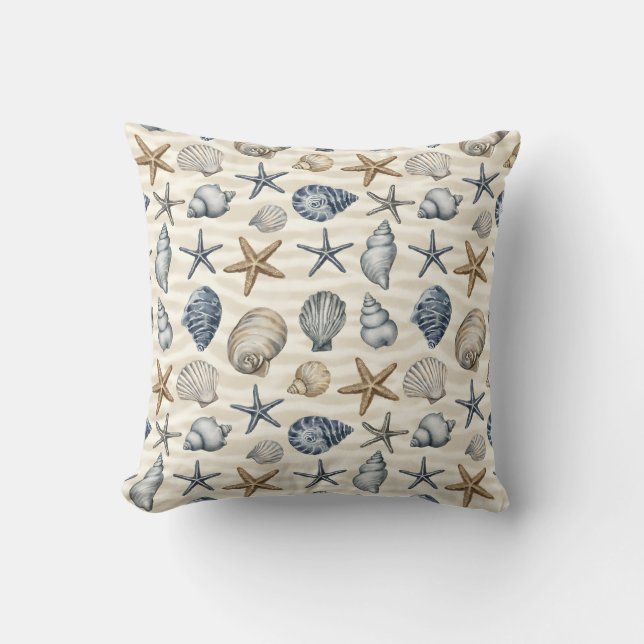 Coussin Étoile de mer côtière éléments de coquillages Conc (Recto)