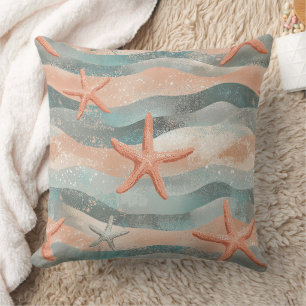 Coussin Étoile de mer côtière sur motif de vagues de sable
