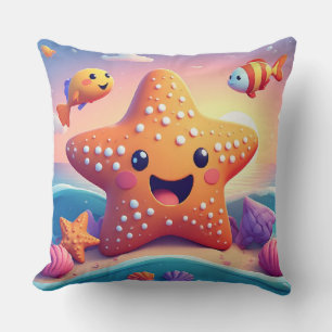 Coussin Étoile de mer souriante mignonne sur la plage