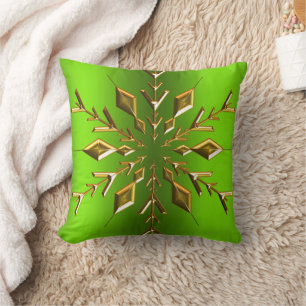 Coussin Étoile de snowflake or pour Noël vert