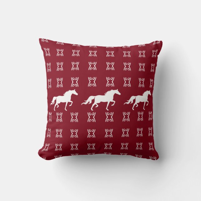 Coussin Étoile élégante motif & chevaux en bordeaux & blan (Recto)