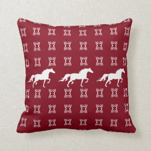 Coussin Étoile élégante motif & chevaux en bordeaux & blan
