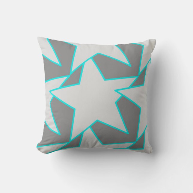 Coussin Étoile moderne géométrique - gris et turquoise (Recto)
