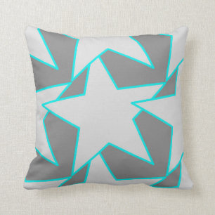 Coussin Étoile moderne géométrique - gris et turquoise