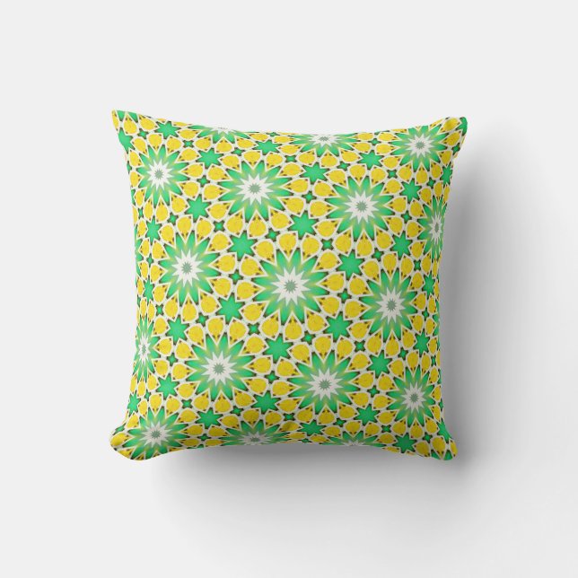 Coussin Étoile verte et jaune Abstraite (Recto)