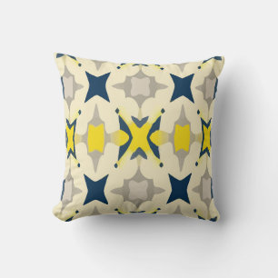 Coussin Étoiles bleues et jaunes abstraites sur fond jaune