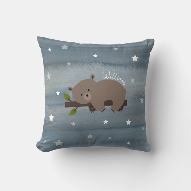 Coussin Étoiles d'aquarelle de l'ours endormi (Recto)