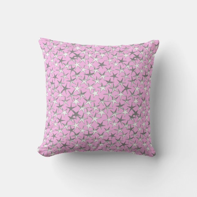 Coussin étoiles d'argent, sur orchidée rose (Recto)