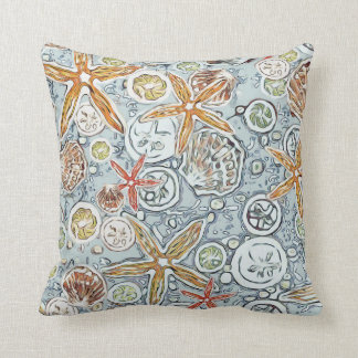 Coussin Étoiles de mer de plage de batik et peinture de