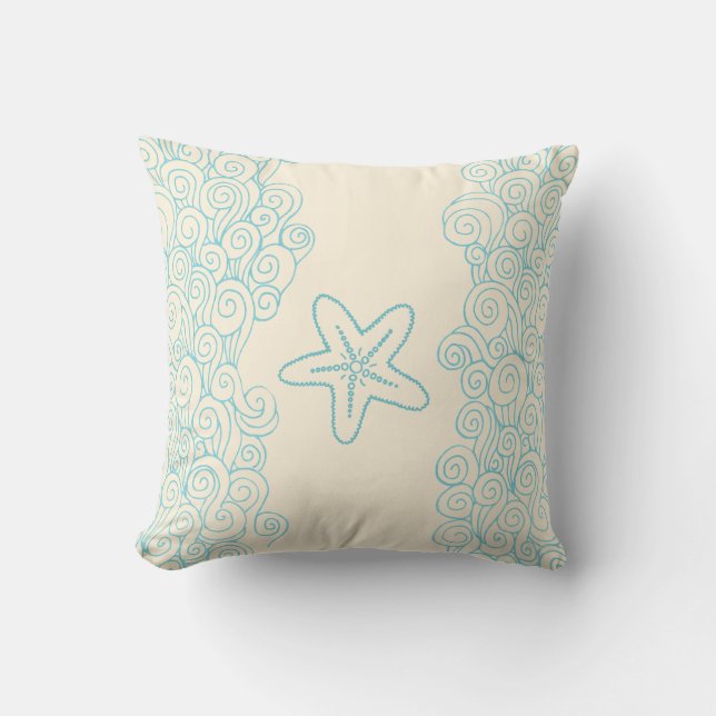Coussin Étoiles de mer seastar et carreau crème bleu de (Recto)