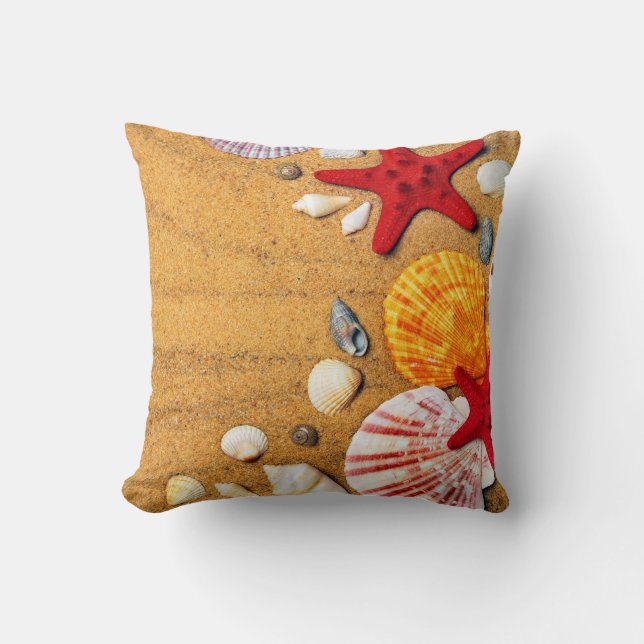 Coussin Étoiles de mer tropicales de coquillages de plage (Recto)