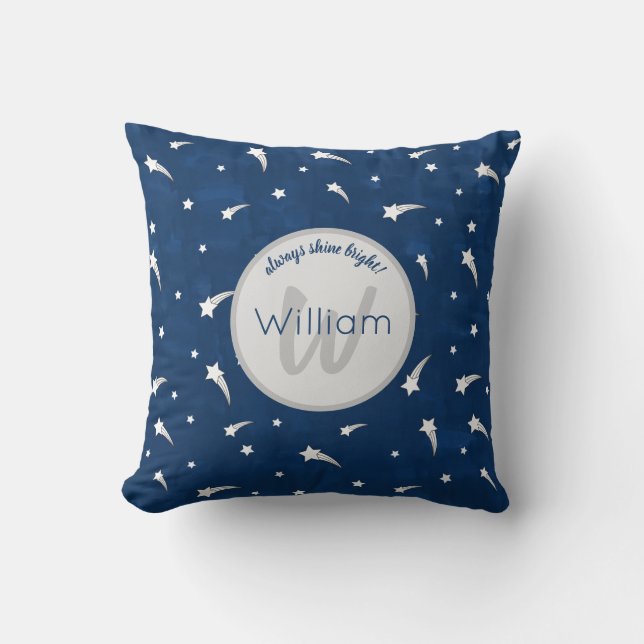 Coussin Étoiles de tir Aquarelle bleu marine Monogramme (Recto)