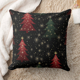 Coussin Étoiles dorées et sapins de Noël (1)