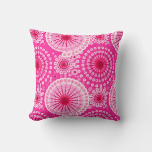 Coussin Étoiles et moulinets, rose fuchsia et bordeaux