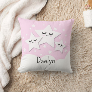 Coussin Étoiles et Nuages Mignons en Rose pour Enfants