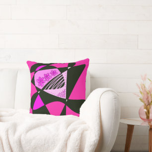 Coussin Étoiles Et Rayures Abstraites : Rose Noir