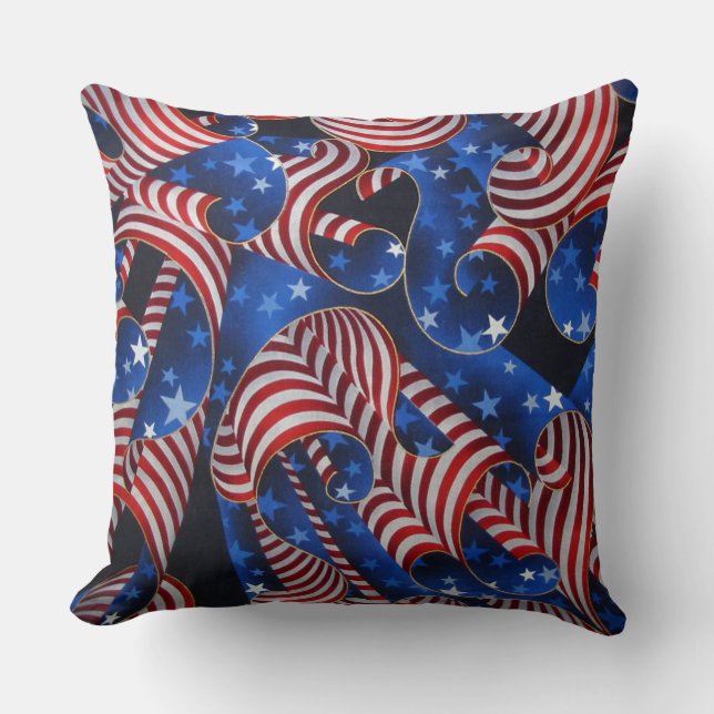 Coussin Étoiles et rayures Courbes patriotiques Jeter Orei (Recto)