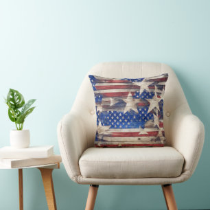 Coussin Étoiles et rayures rustiques en bois