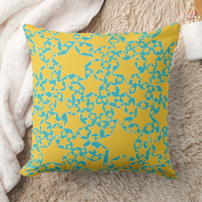 Coussin Étoiles, Étoiles, Étoiles en Turquoise et Jaune (Couverture)