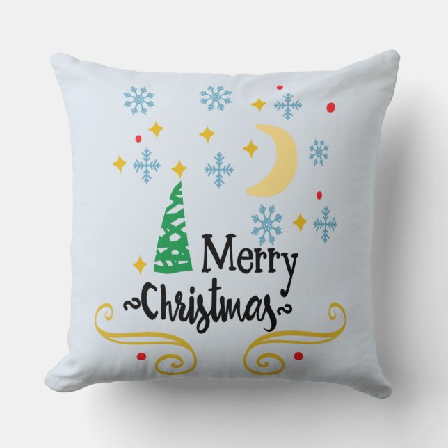 Coussin Étoiles, Lune, Snowflakes et Joyeux Noël, ZSSG (Recto)