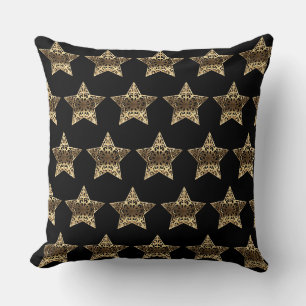 Coussin Étoiles Noir et Or Élégant Motif de Noël