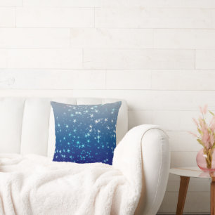 Coussin Étoiles Paillettes de Noël Ciel Bleu
