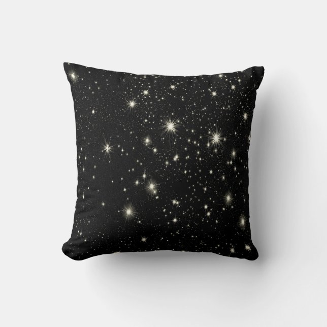 Coussin Étoiles par noir et blanc de carreau de nuit (Recto)