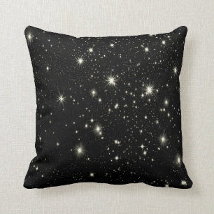 Coussin Étoiles par noir et blanc de carreau de nuit