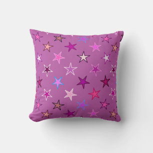 Coussin Étoiles scintillantes modernes, violet, prune et r