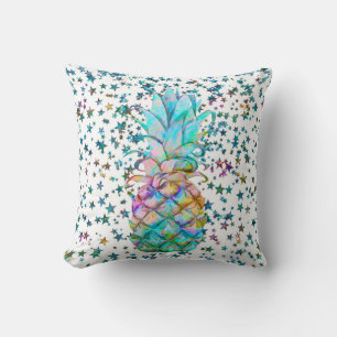 Coussin Étoiles Tropicales d'Ananas Couleur Éclaboussée