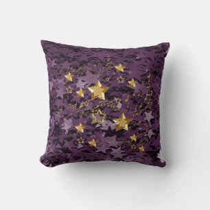 Coussin Étoiles violet et or Carré Jeu d'oreiller