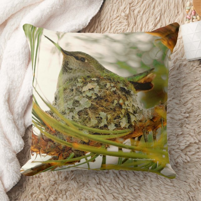 Coussin Étonnante maman colibri d'Anna sur le nid (Couverture)