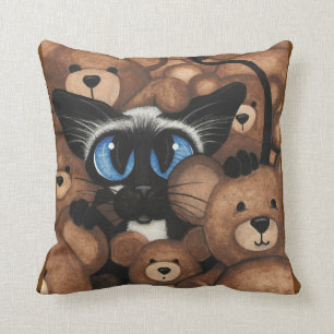Coussin Étreinte d'ours de nounours de chat siamois par