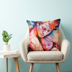 Coussin Étreinte du Gardien Éthéré – Vitrail Fantastique