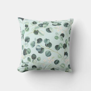 Coussin Eucalyptus Bliss : Motif d'aquarelle turquoise.