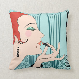 Coussin EVE, dame Art Déco en Aqua et Turquoise
