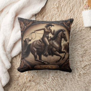 Coussin Événement de rodéo avec Cowgirl et Cattle au couch